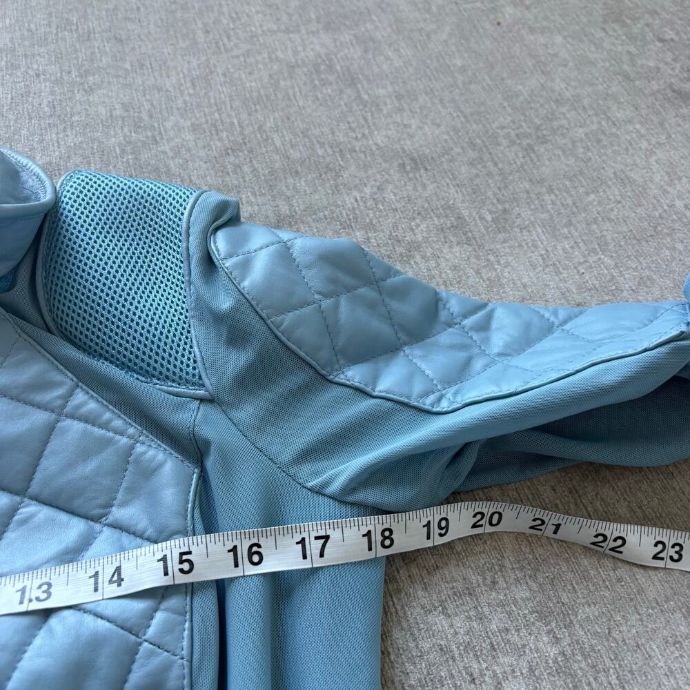 Blanc Noir Blue Leather Moto Mesh Jacket - Picture 7 of 12